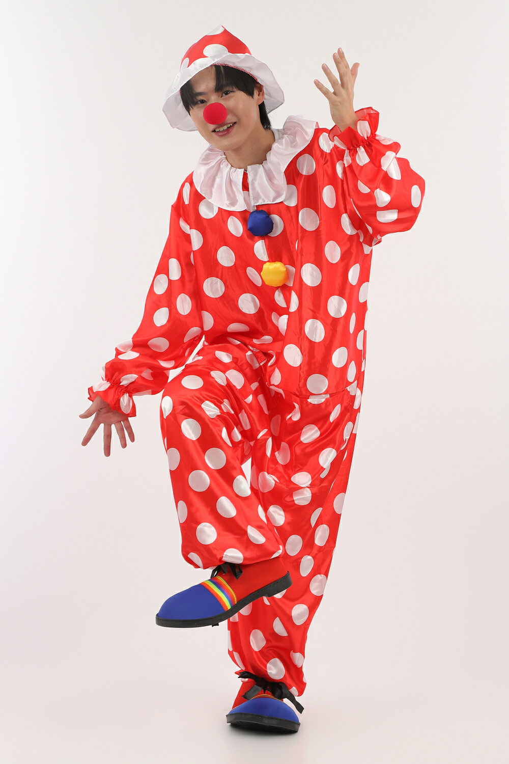 Clown - ハッピークラウン 大人用 ピエロシューズ付き【ピエロ 衣装 仮装 変装 コスプレ コスチューム 大人用 レッド ホワイト 水玉 ドット柄 パーティグッズ】マジックナイト 白い手袋プレゼント