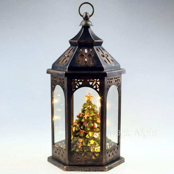 LEDクラシックランタン【クリスマスツリー おしゃれ かわいい ランタンに入ったミニツリー クリスマス 装飾 飾り 置き物 オブジェ 光る モダン ライト アンティーク調 インテリア雑貨 モチーフライト イルミネーション グッズ】マジックナイト YIWG6729