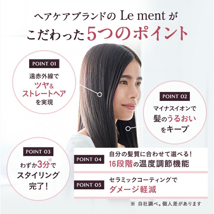 【送料無料(沖縄県・一部離島を除く)】Le ment(ルメント)　ストレートヒートブラシ　ブラシ型ヘアアイロン　ストレートアイロン　マイナスイオン　遠赤外線　MAX230℃　セラミックコーティング　数量限定　パールホワイト 3