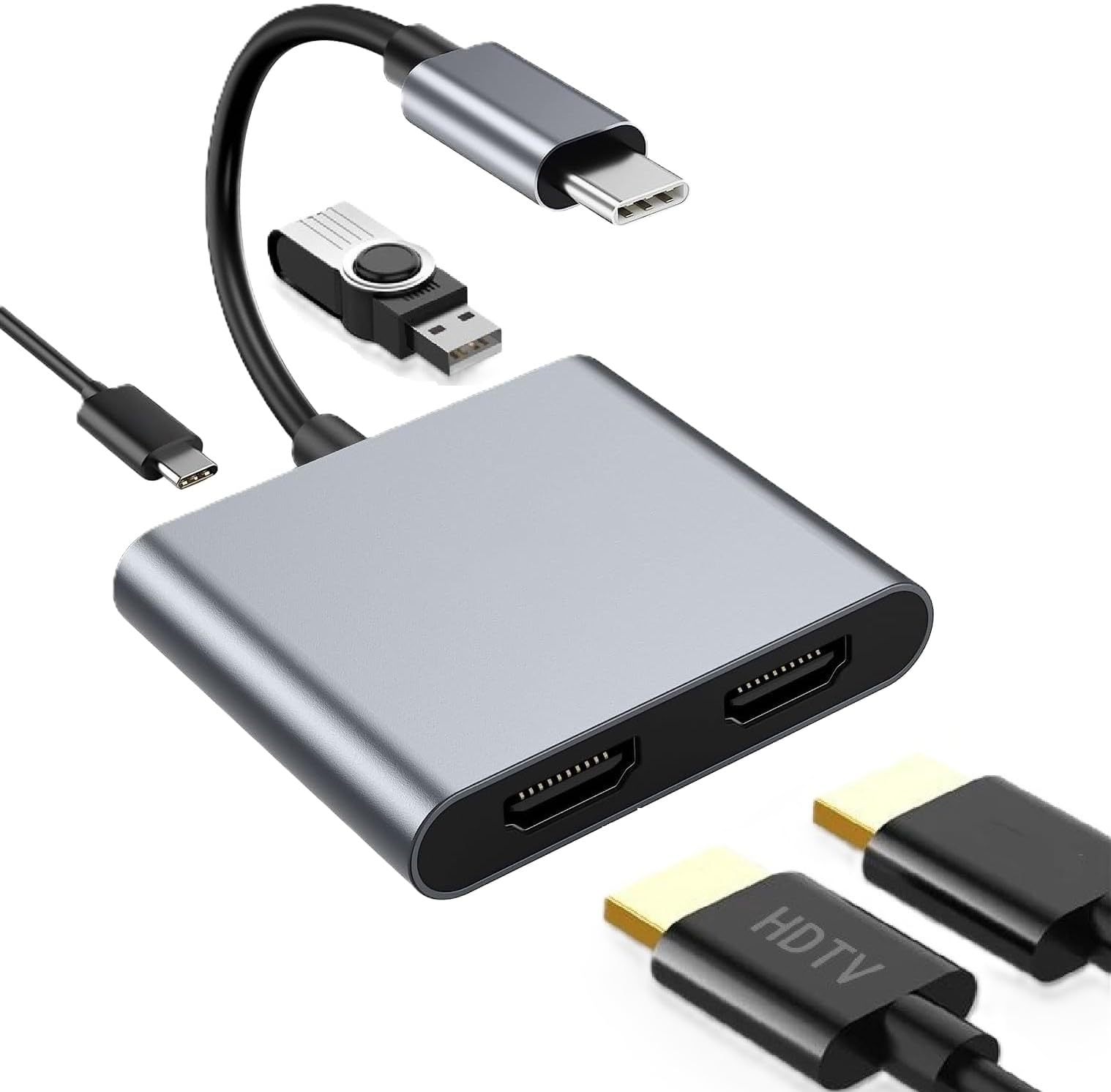USB Type-C HDMI 変換アダプター デュアル マルチディスプレイアダプタ 3画面出力 4in1 ハブ 2ポート拡張4K PD充電 ドッキングステーション MacBook iPad Pro Galaxy Tab タイプCデバイス対応（楽天・Magi ECショップ）