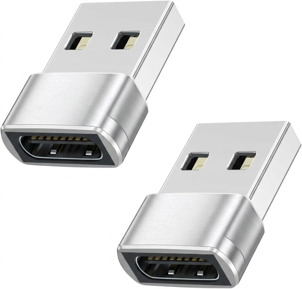 USB変換アダプター USB-Aオス-TYPE-Cメス 高速充電 データ転送対応 iPhone Android スマホ タブレット (シルバー, 2個)
