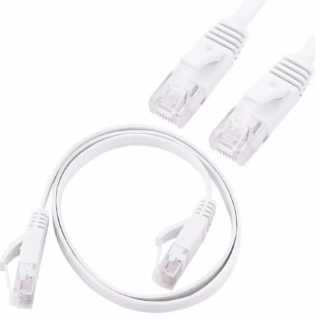 Rakuten - 有線LANフラットケーブル CAT6対応 スリムタイプ (1本, ホワイト, 2m)
