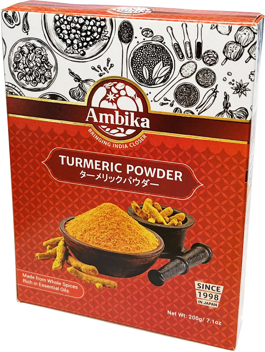 アンビカ TURMERIC Powder (ターメリックパウダー) アンビカ TURMERIC Powder (ターメリックパウダー) は、インド産ターメリック100％。 インドカレーには欠かせないスパイス、ターメリックは日本でもウコンとしておなじみ。 香りはもちろん、色づけに便利なスパイス。またカレー用のご飯にターメリックパウダーを混ぜて炊き込めば、 色美しいターメリックライスが。レストラン使用のカレーをご自宅で楽しめます。 ワンポイント ターメリックパウダーは油と絡めながらよく炒めてお使いください。 ●原材料名/ターメリック ●内容量/100g ●原産国/インド ●輸入元/HARMONY有限会社 ※本品製造工場では、小麦・そば・ごま・大豆を含む製品を生産しています。