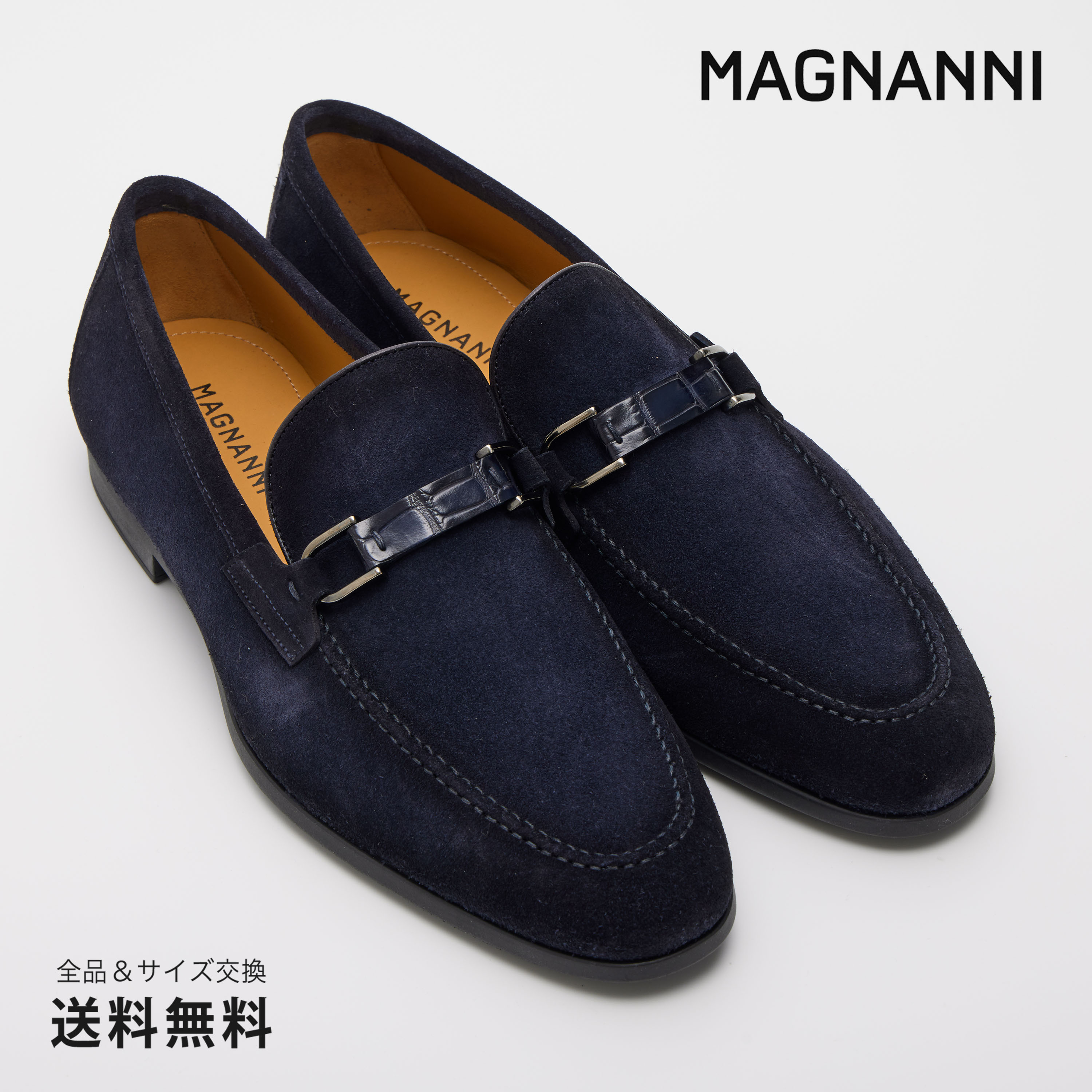 【公式】MAGNANNI マグナーニ FLEX クロコレザーストラップローファー ダークブルー 青 25646 30DBU スペイン 靴 メンズ靴 ローファー サイズ 38 - 43 24.0 - 27.0cm 2024 S/S 春夏