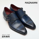 【公式】MAGNANNI マグナーニ オパンカ ミクストメディア ダブルモンク 革靴 カーフ 型押しレザー ダークブルー 青 91616DBU スペイン 靴 メンズ靴 ビジネスシューズ サイズ 38 - 44 24.0 - 27.5cm 2024 【あす楽】