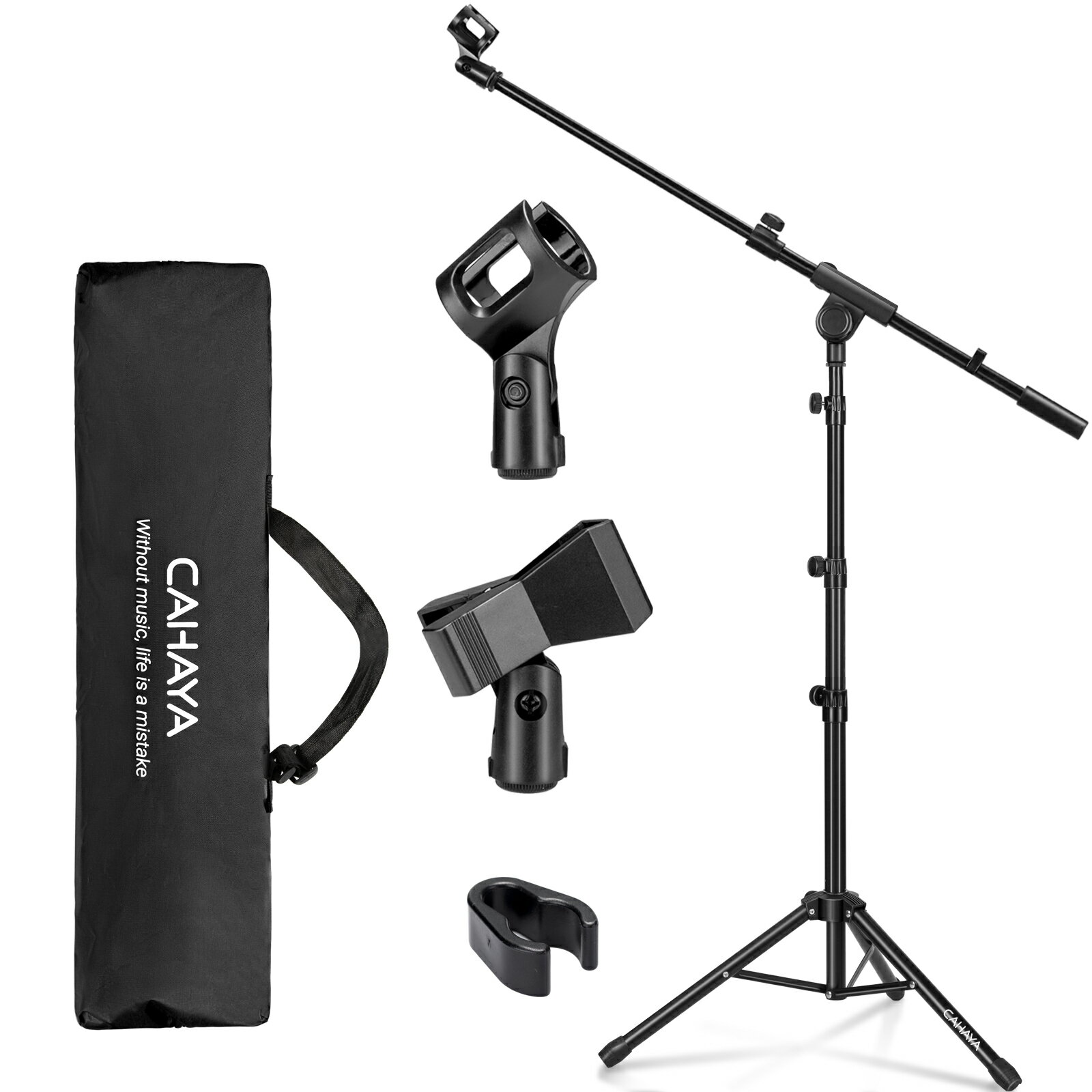 CAHAYA 【最新2Way仕様 クリップ付き】 マイクスタンド ストレート ブーム 持ち運びバッグ付き 本体1.5kg 360°高さ調節可能 最高218cm スチール材とナイロン材 折りたたみ 伸縮アーム 直立 三脚 コンデンサー マイクスタンド ケーブルカバー付き 日本語取付説明書付きのサムネイル