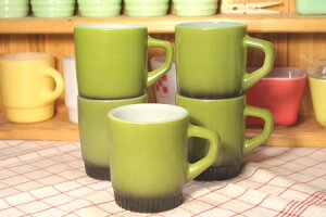 Fireking　ファイヤーキング　海外直輸入品USED品　ヴィンテージマグカップ　mug　リブボトムマグ　カーキ＆ブラック