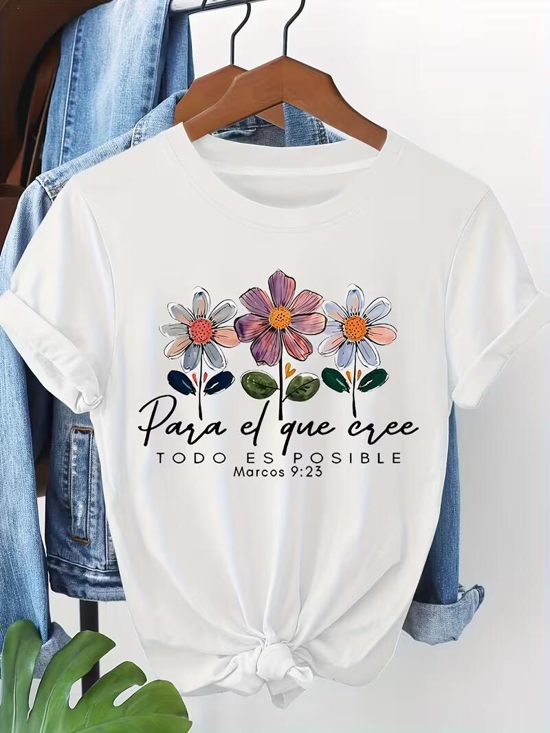 春夏花柄プリント Tシャツ女性のラウンドネック Tシャツカジュアルクルーネックトップ婦人服ファッションレディース Tシャツ Tシャツカジュアルクルーネックトップ婦人服ファッションレディース Tシャツ女性のラウンドネック 春夏花柄プリント magnet-p01-10042395 マグネットショッピングスプリー サンプル画像3