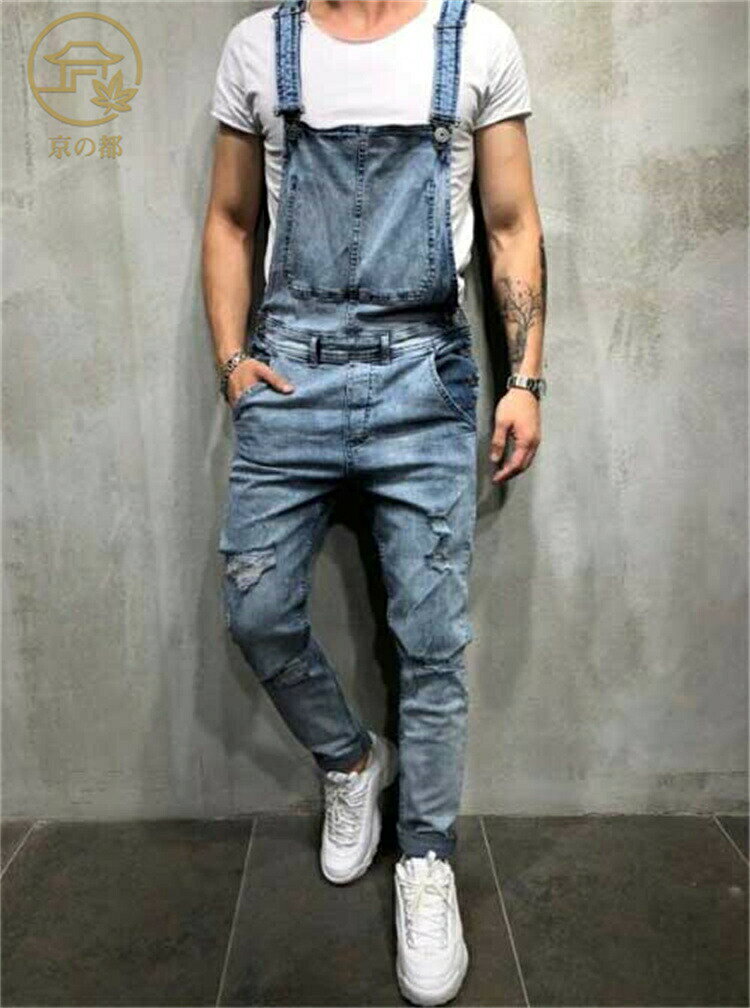 Men's denim overalls, dungarees, jeans, jumpsuit, work jacket, denim pants, coveralls, work clothes.