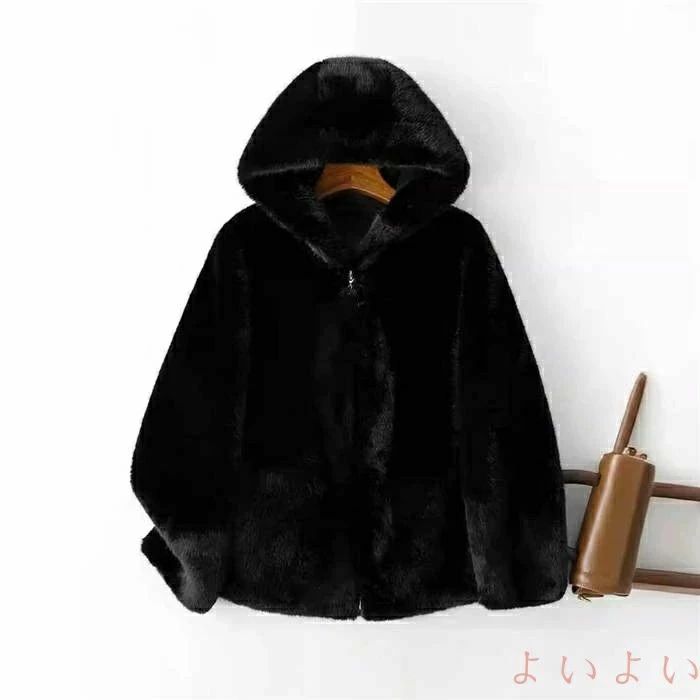 マグネットショッピングスプリーの秋冬 ファスナー 冬 ジャケット 暖か ショート丈 フード付き 厚手 もこもこ フェイクファー 秋 ファー 防寒 ファーコート レディース ファージャケット もふもふ｜アングル2