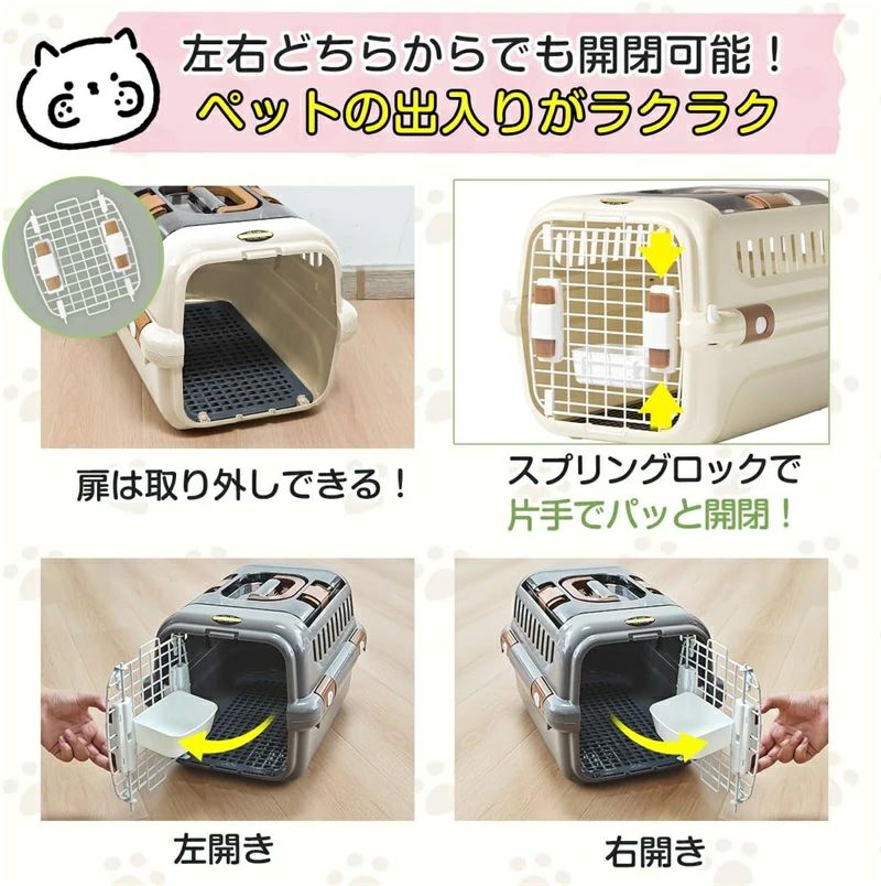 ペットキャリー ダブルドア 扉左右開閉 トップオープン 超小型犬?猫用 片手で開閉 ...