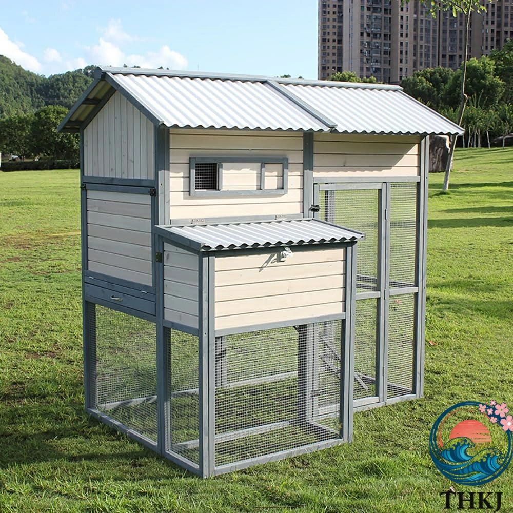 家庭鶏小屋、戸外木製鶏ケージ、巣箱付き、鶏4-6羽収容可能、取り外し可能なトレイ付き鶏ケージ、ガーデン裏庭、農場用(B)