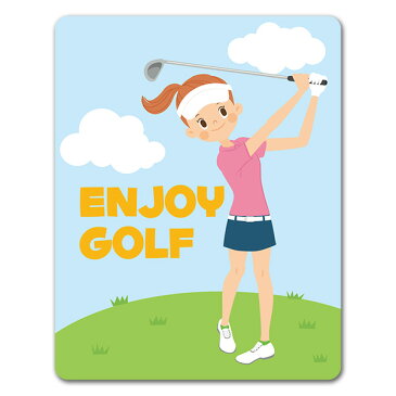 【車ステッカー】ゴルフ スウィングしている女性【ENJOY GOLF】アウトドア レジャー 車マグネットステッカー ゆうパケット対応210円〜