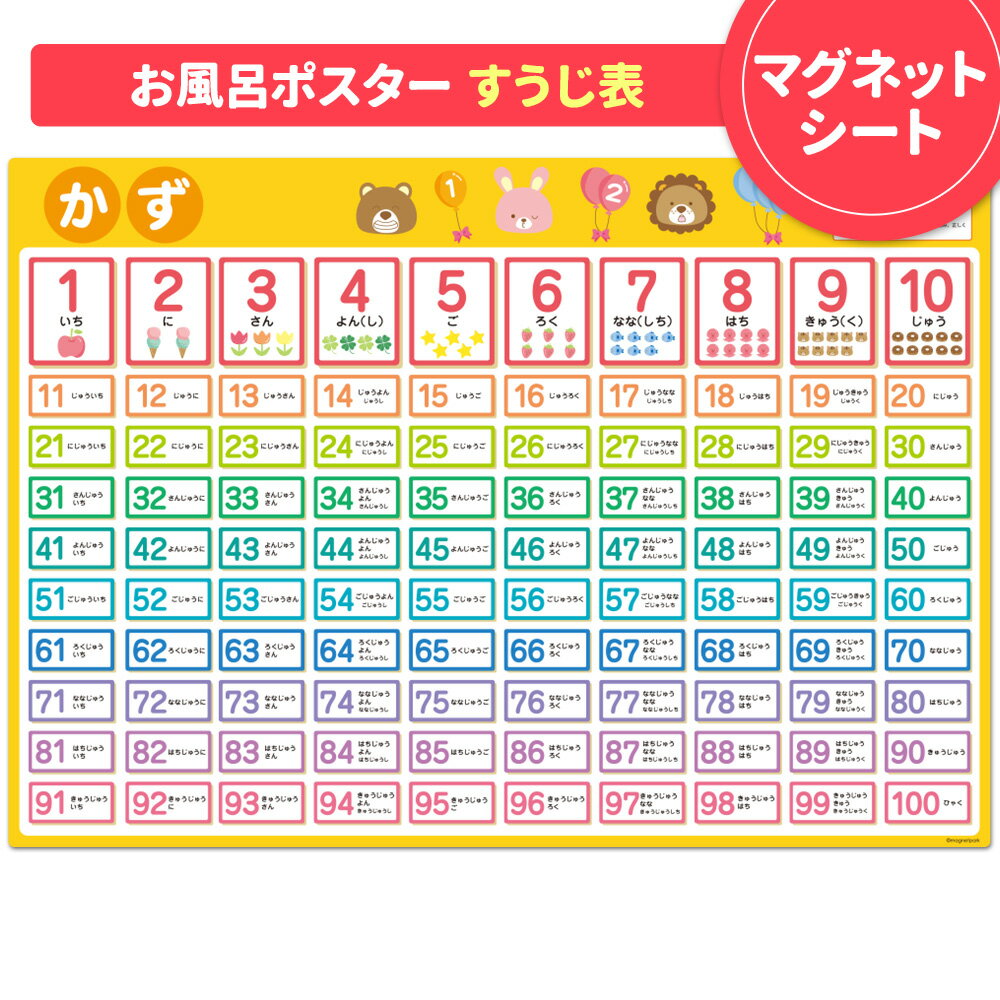 【ブラックフライデー期間ポイントUP】すうじ表 数字表 お風呂ポスター マグネット マグネットポスター 勉強 すうじ かず 学習ポスター 勉強 知育 おもちゃ ...