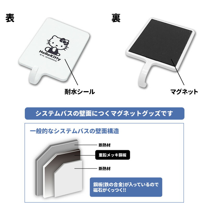 お風呂の収納に！ハローキティ マグネットバスフック　ゆうパケット対応210円〜