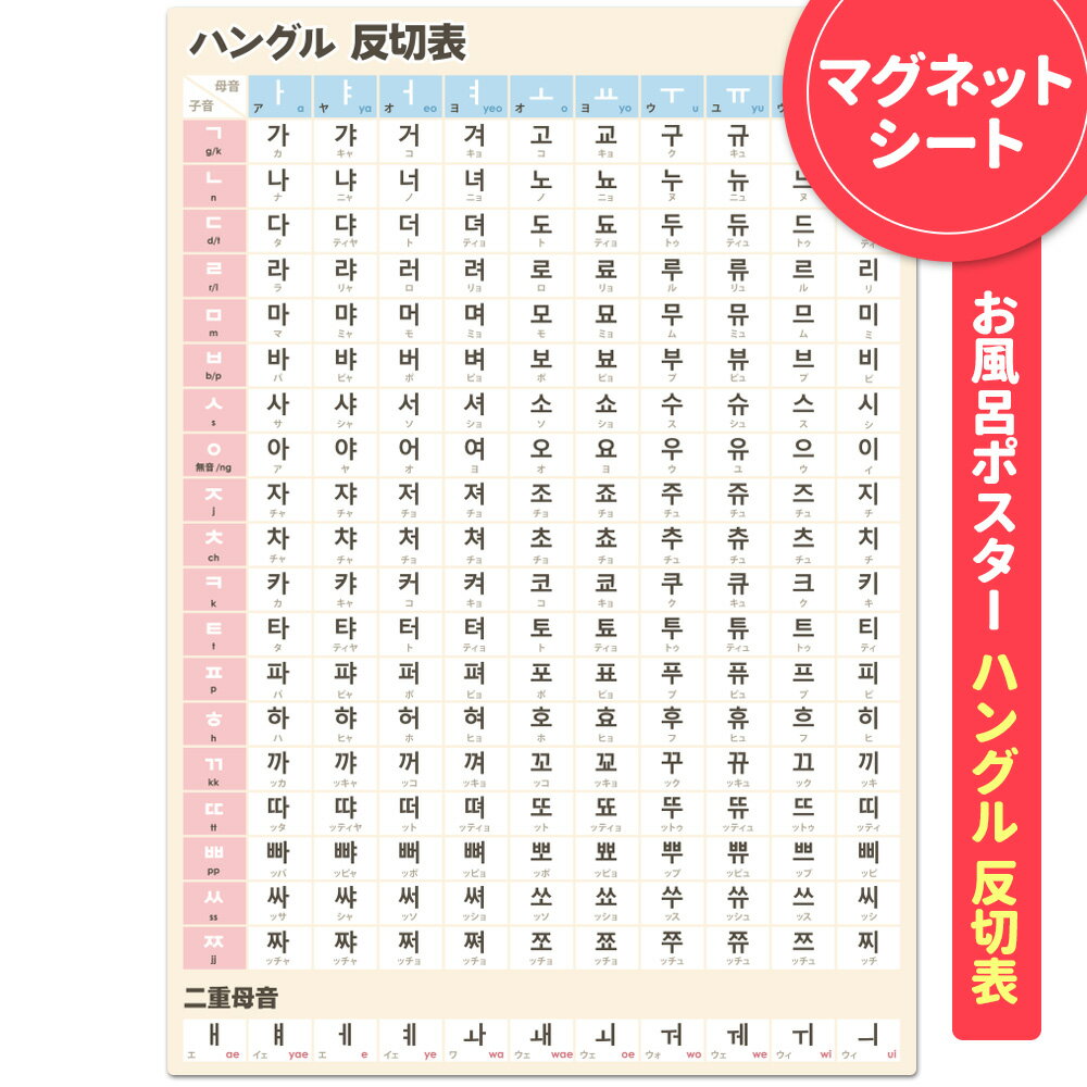 【ブラックフライデー期間ポイントUP】お風呂ポスター お風呂でも使える!【ハングル 反切表ポスター】マグネットシート製 おふろポスター【宅配便限定】【有料ギフト...