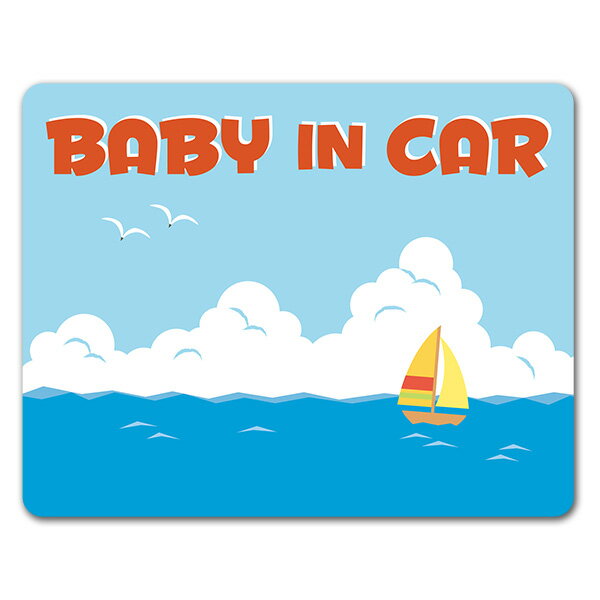 Rakuten - 【車ステッカー】海の風景 雲とヨット【BABY IN CAR】ベビーインカー ベイビーインカー 車マグネットステッカー ゆうパケット対応210円〜