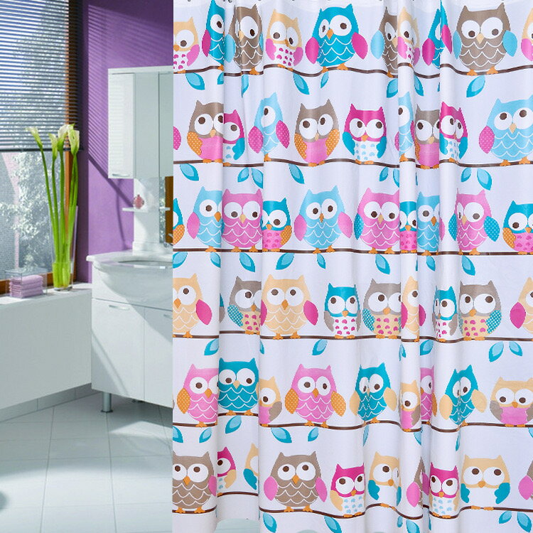 シャワーカーテン　フクロウ柄 北欧調　バスカーテン 幅120×長さ180cm 幅150×長さ180cm 幅180×長さ180cm 浴室用カーテン 可愛い　お祝い　子供喜び　フクロウ防水 防カビ バスカーテン お風呂用カーテン