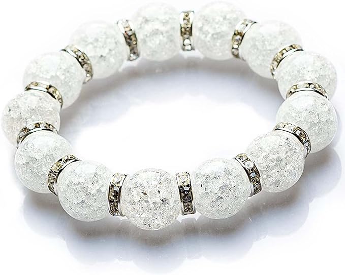 クラック水晶 爆裂水晶　粒直径16mm天然石 ブレスレット パワーストーン ロンデル メンズ　大きめ　浄化 厄払い 厄祓い 全体運のサムネイル