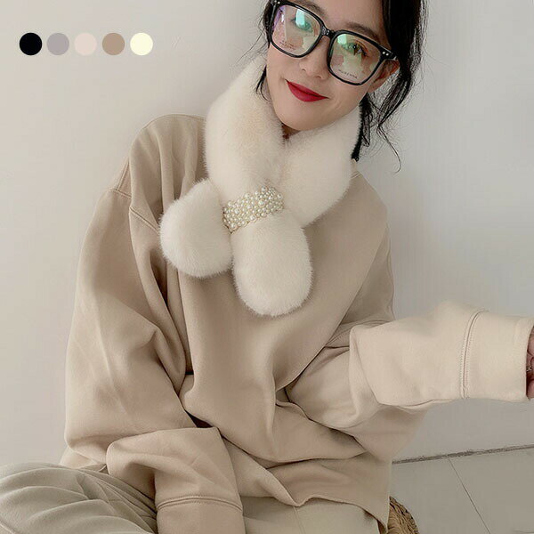 【楽天ス一パ一セ一ル】フェイクファー マフラー ふわふわ暖かい スヌード ティペット レディース ネックウォーマー 学生 女の子 女子高生 防寒 あったか 秋冬 ファーマフラー もこもこ パール付き 無地 定番 大人可愛い きれいめ 上品 保温 ボリュ(4)