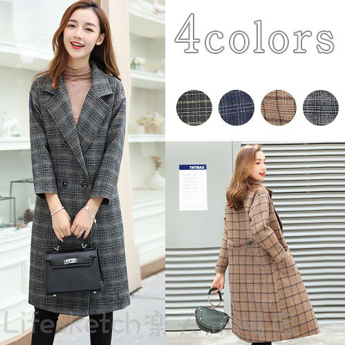 秋冬コート チェック柄 トレンチコート アウター コート 防寒 トレンチ 冬 ミディアム丈 可愛い ダブル 秋冬 フェルト 大きいサイズ 通勤 カジュアル レディース メンズ シンプル