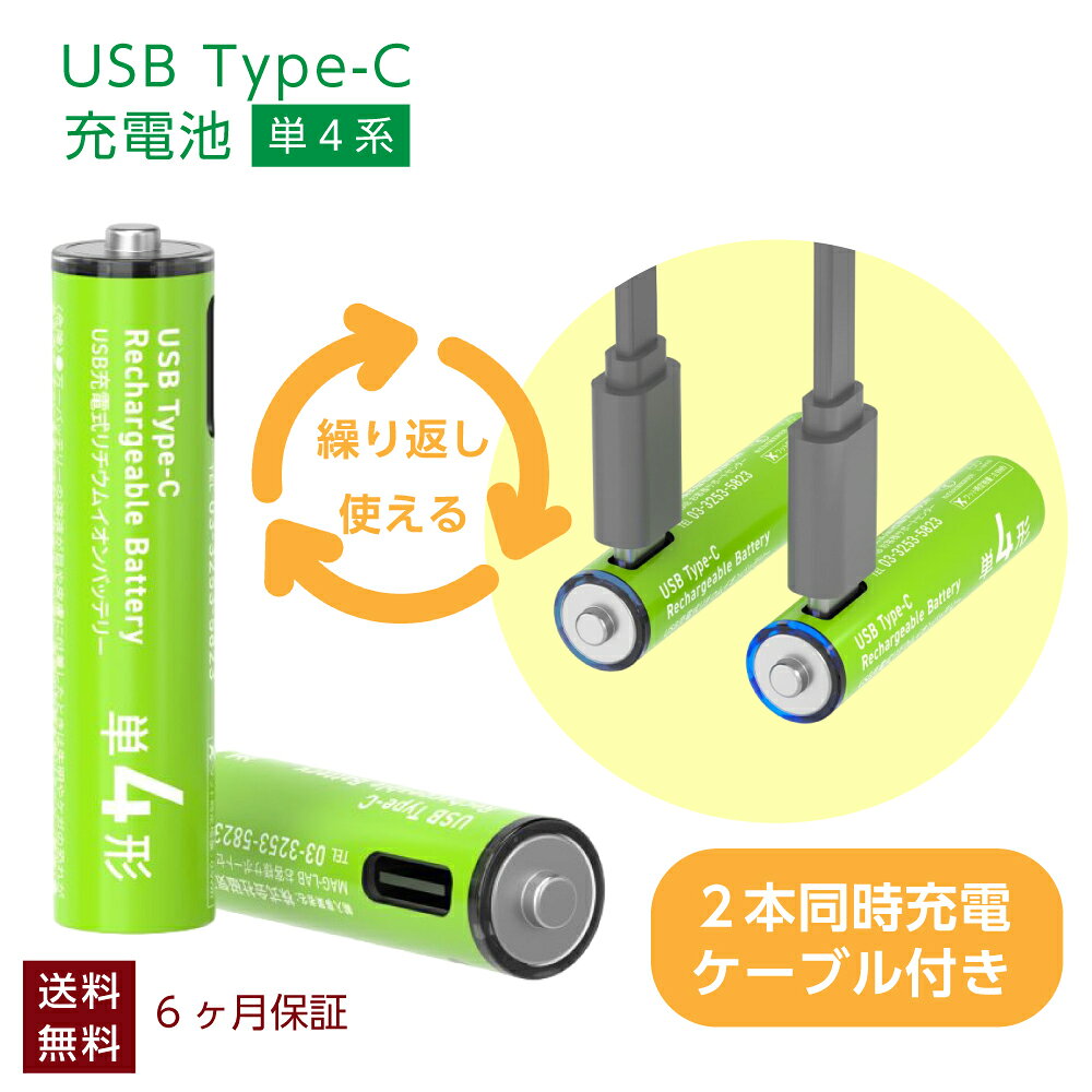 HIDISC 乾電池型 Type-C 充電池 単4形 2本セット HD-LIB3A2PC 6ヶ月保証 ハイディスク 充電式乾電池 単4 磁気研究所 リチウムイオン 電池 TypeC 直接充電 ケーブル付き 充電器不要 防災 マウス リモコン おもちゃ メール便 magokoro-eshop-10002392 まごころ屋本店 パッケージ画像