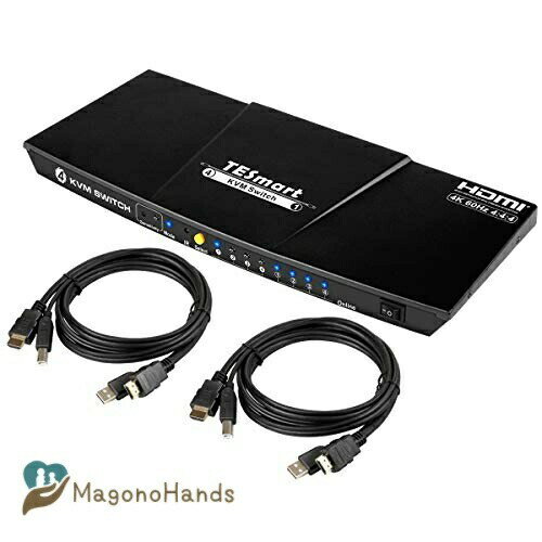 TESmart HDMI KVM Switch 4ポートKVMスイッチ 4K60Hz PC切り替えサポートマルチメディアキーボード&Mouse USB2.0機器は最高4台のコンピュータにコントロールするサーバ、DVRを制御| リモートコント