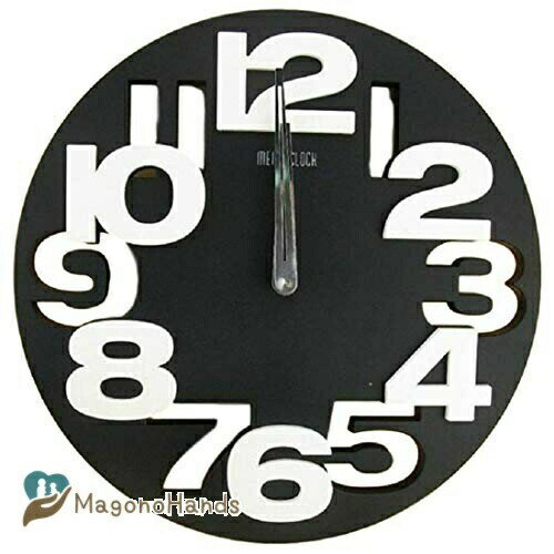 [笑顔一番] 黒 クール で オシャレ な モダン アート 3D ウォール クロック 立体 デザイン の 壁掛け 時計 [A064-06] (ブラック)