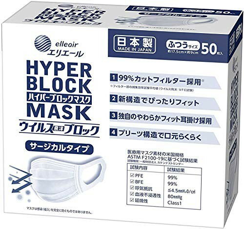 エリエール　ハイパーブロックマスク　ウイルス飛沫ブロック　ふつう　50枚入 　日本製 (4)
