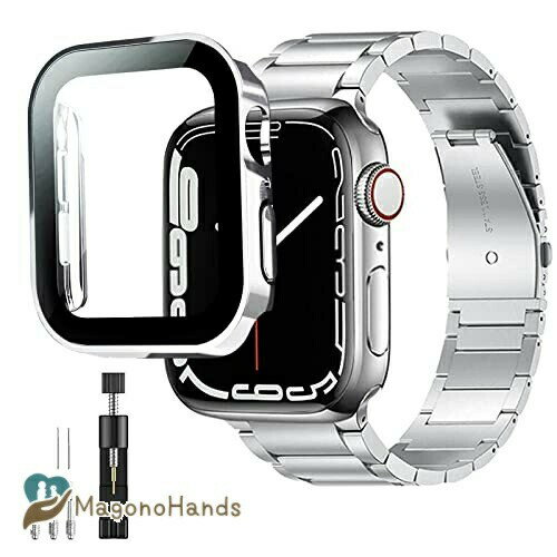DYAOLE コンパチブル Apple Watch バンド ステンレス アップグレードバージョン 45mm 44mm/41mm 40mm 防水ケース付き 3D直角エッジデザイン アップルウォッチ バンド 金属ベルト Apple Watch