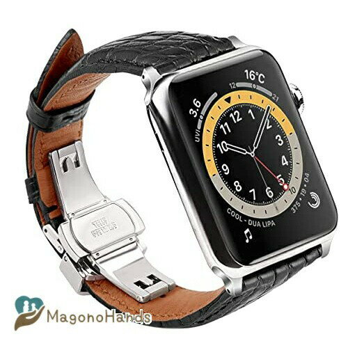 Sea Sha コンパチブル apple watch バンド44mm/45mm ワニ革 ベルト/ビジネス用 アップルウォッチ ベルト44mm ワニレザー プッシュ式 Dバックル 手作りApple Watch Nike、 Apple Watc