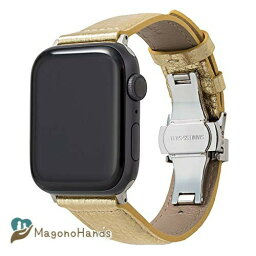 【GRAMAS】 Apple Watch バンド 本革レザー メタリック コンパチブル ビジネススタイル アップルウォッチ バンド apple watch series7/6/SE/5/4/3/2/1 (45・44・42mm) Gold