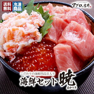 まだ間に合う！ 母の日 プレゼント 本マグロ大トロ 本マグロ赤身 ズワイ蟹ほぐし身 いくら 鮪たたき 海鮮 セット 詰め合わせ 海鮮丼 食べ物 海鮮福袋 贈り物 誕生日 御祝 内祝 魚 刺身 おつまみ 手巻き寿司 食べ物 魚介 送料無料 「暁」 gd118