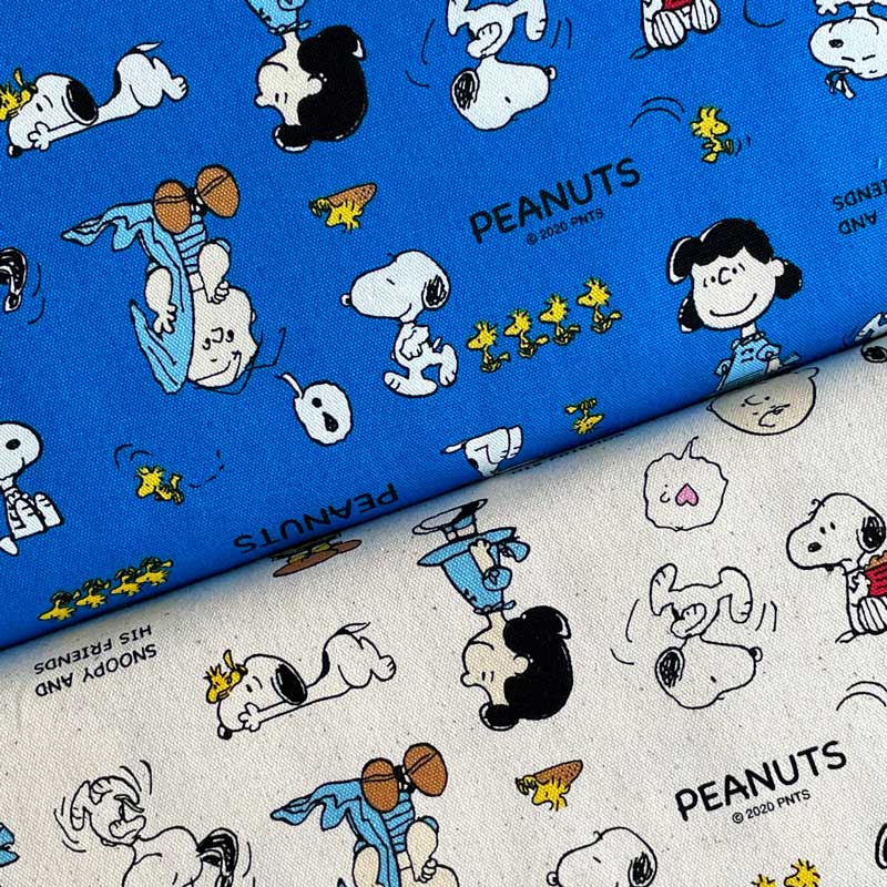 主角 - スヌーピーSNOOPY マーチ オックス ブルー・生成り(キャラクター 入園入学通園通学 レッスンバッグ シューズバッグ 手作り)774219 774202