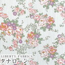 LIBERTYリバティプリント 国産タナローン生地(エターナル)<Lydia Stripe>(リディア・ストライプ)【サックス×ピンク花】DC33558WE