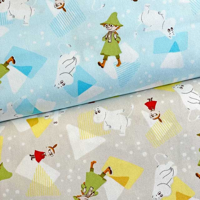 ムーミンアニメーション幾何柄 オックス生地 サックス/グレー(キャラクター 入園入学通園通学)G-1229