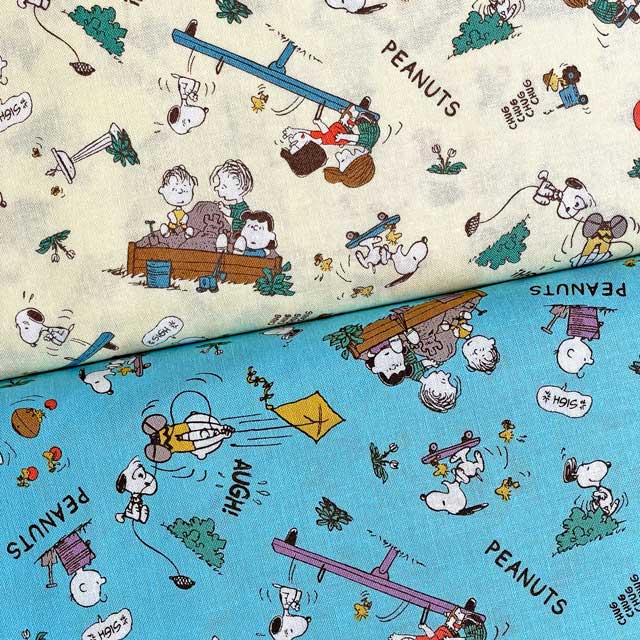 スヌーピー ピーナッツ こうえん柄 シーチング生地 クリーム/サックス(PEANUTS キャラクター 入園入学..