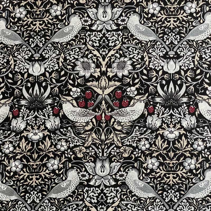 moda fabrics(モダ・ファブリックス)William Morris ウィリアムモリス オックス生地＜Strawberry Thief＞(ストロベリースィーフ)いちご泥棒＜BLACK&WHITE(ブラック＆ホワイト)＞8176-55T