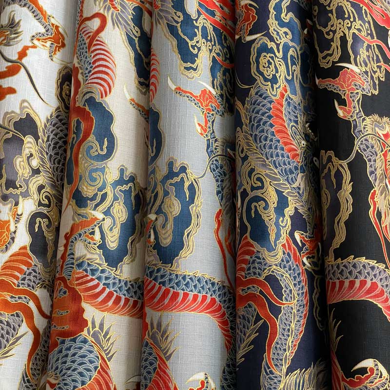 和柄 サザンクロス生地 龍ドラゴン柄 ドビー変わり織り ゴールドラメ ホワイト/ベージュ/グレー/ネイビー/ブラック 1025-100-1