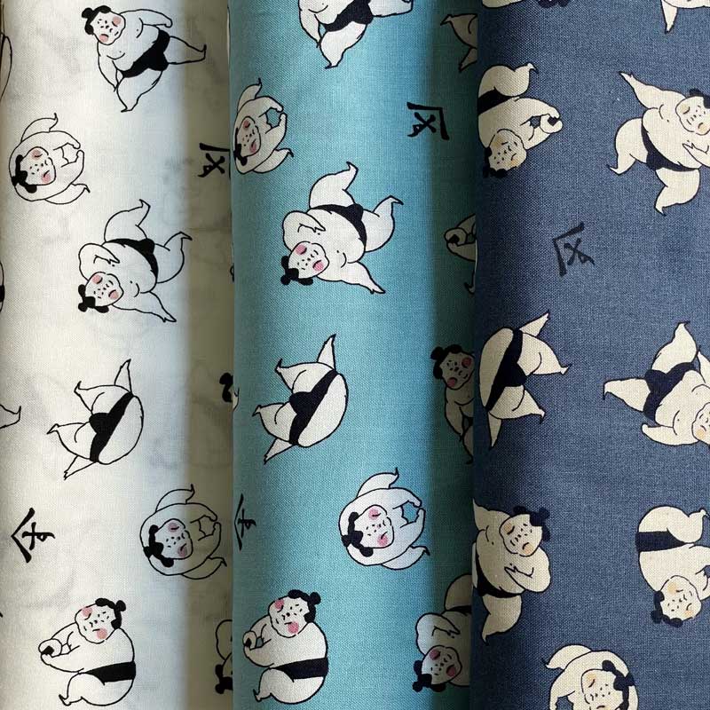 JAPANジャパン すもう柄 シーチング生地 ホワイト/サックス/ネイビー (和柄 相撲 入園入学通園通学)142-1355-A