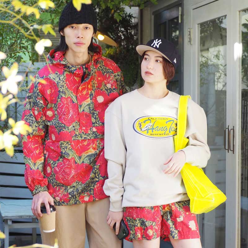 リバティプリント アノラックパーカー ＜Rose Xanthe＞(ローズザンジー)【レッド】/＜Peach Blossom＞(ピーチブロッサム)【ネイビー地】リサイクルナイロンリップストップ生地使用 M/L 24HTL-001(4)