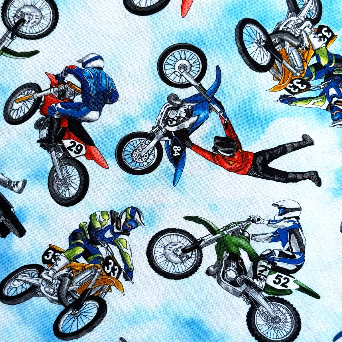 乐天商城 - USAコットン Dirt Bikes Motocross(ダートバイク モトクロス)マルチカラー シーチング生地 Timeless Treasures(タイムレストレジャー)CD8993-MULTI