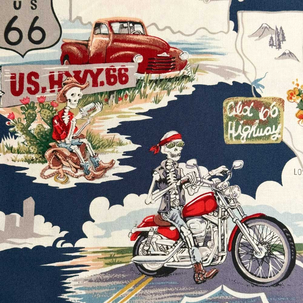 樂天商城 - USAコットン Memories of Route 66(メモリーズオブルート66)シーチング生地【ネイビー】Alexander Henry(アレキサンダーヘンリー)9056-D