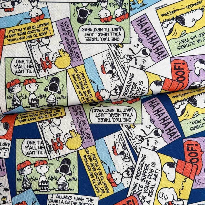 スヌーピーSNOOPY シックコミック ポリエステルオックス オフホワイト/ネイビー (ピーナッツPEANUTSキ..