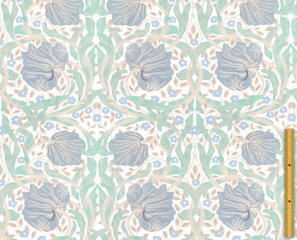 Cotton （Patterned Cloth） - moda fabrics(モダ・ファブリックス)William Morris ウィリアムモリス オパール生地＜Pimpernel＞(ピンパネル)TEAL BLUE(ティールブルー)8065-15