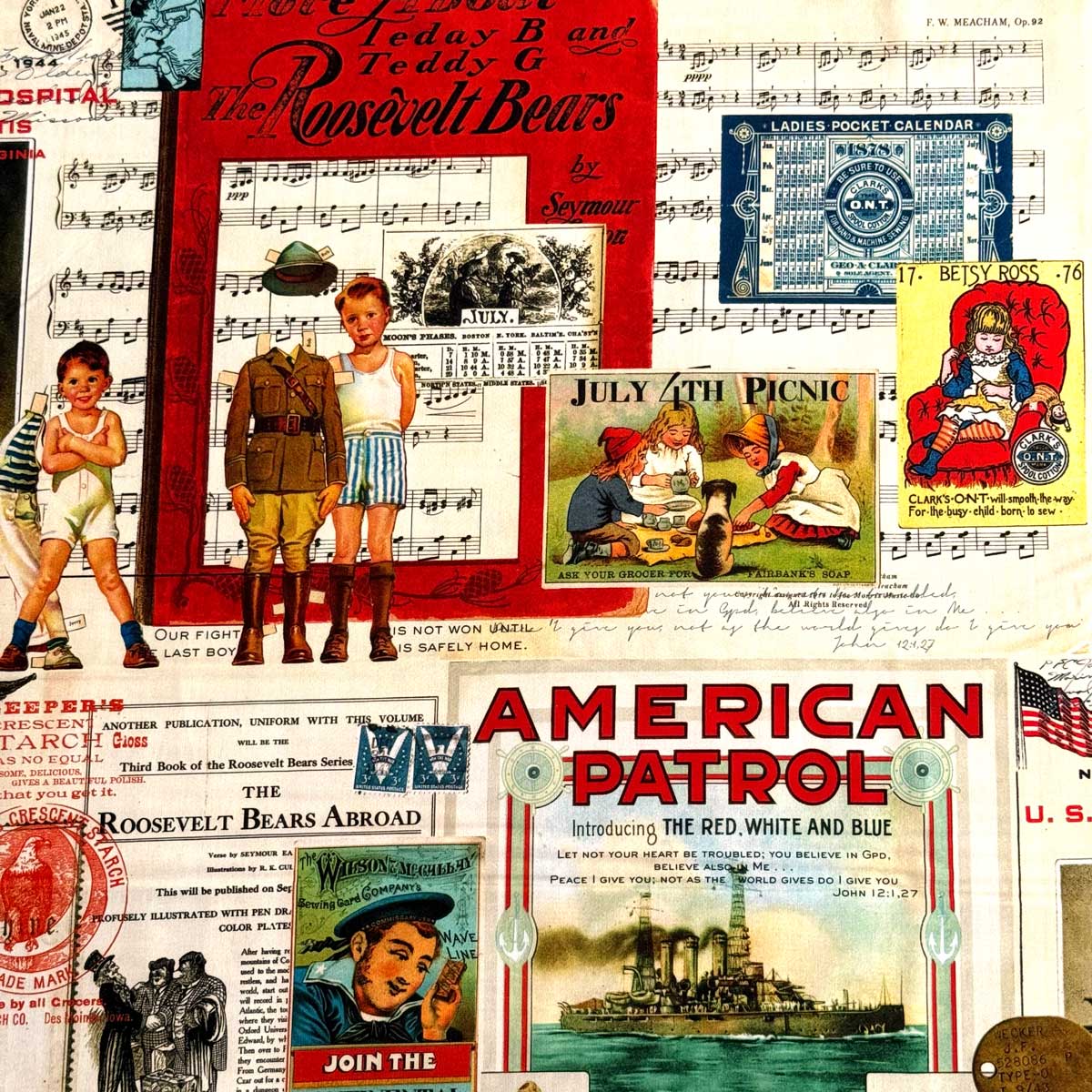 USAコットン Collage Yardage(コラージュ・パッチワーク)Multiマルチカラー シーチング生地 Sew America Riley Blake(ライリーブレイク)CD17343-MULTI