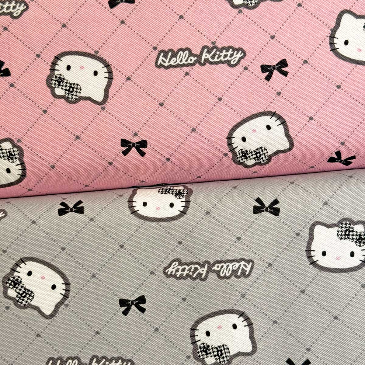 Cotton （Patterned Cloth） - ハローキティ ガーリー柄 オックス生地 ピンク/グレー(サンリオキャラクター/入園入学通園通学)835965 835972