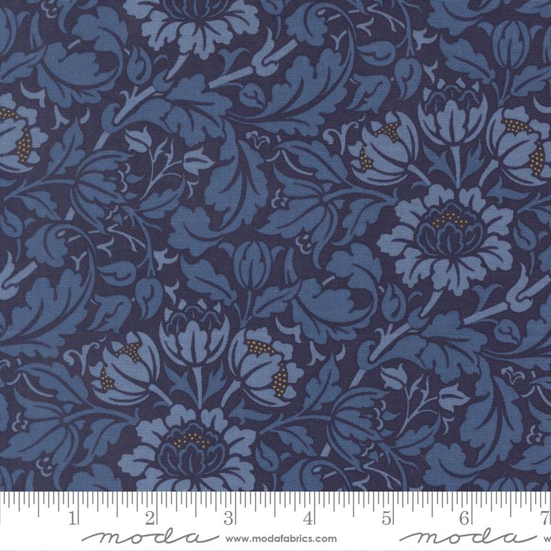 乐天商城 - moda fabrics(モダ・ファブリックス)William Morris ウィリアムモリス シーチング生地＜Flowering Scroll Florals＞（フラワリング・スクロール・フローラルズ）ネイビー 【Morris Muse】13384-14