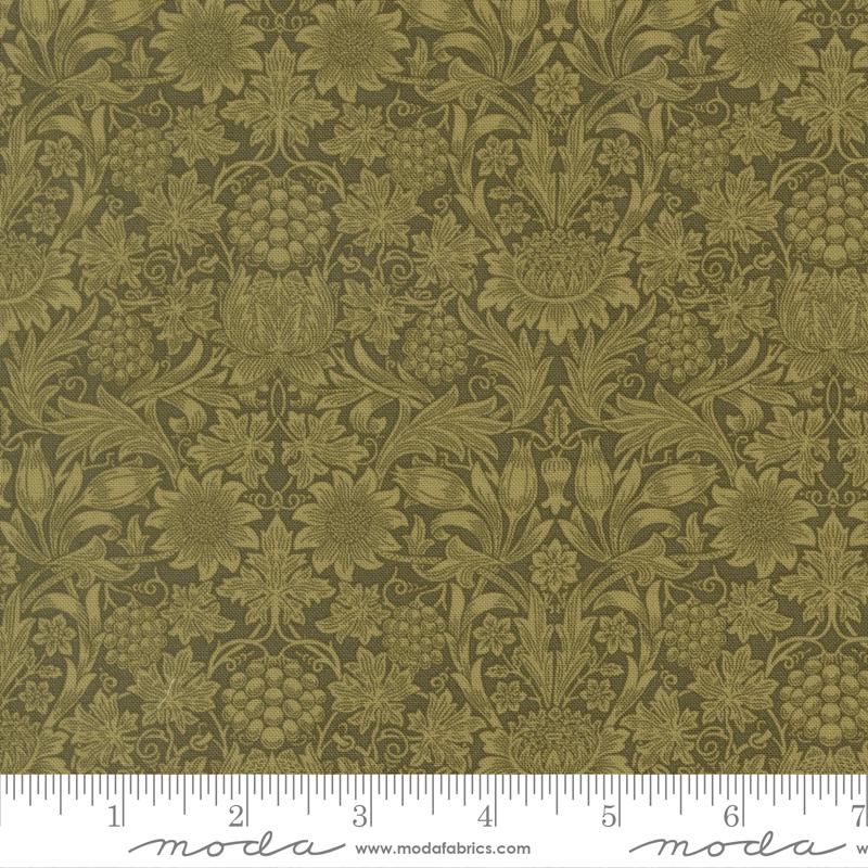 乐天商城 - moda fabrics(モダ・ファブリックス)William Morris ウィリアムモリス シーチング生地＜Sunflower Damask＞（サンフラワー・ダマスク）ダークグリーン 【Morris Muse】13386-12