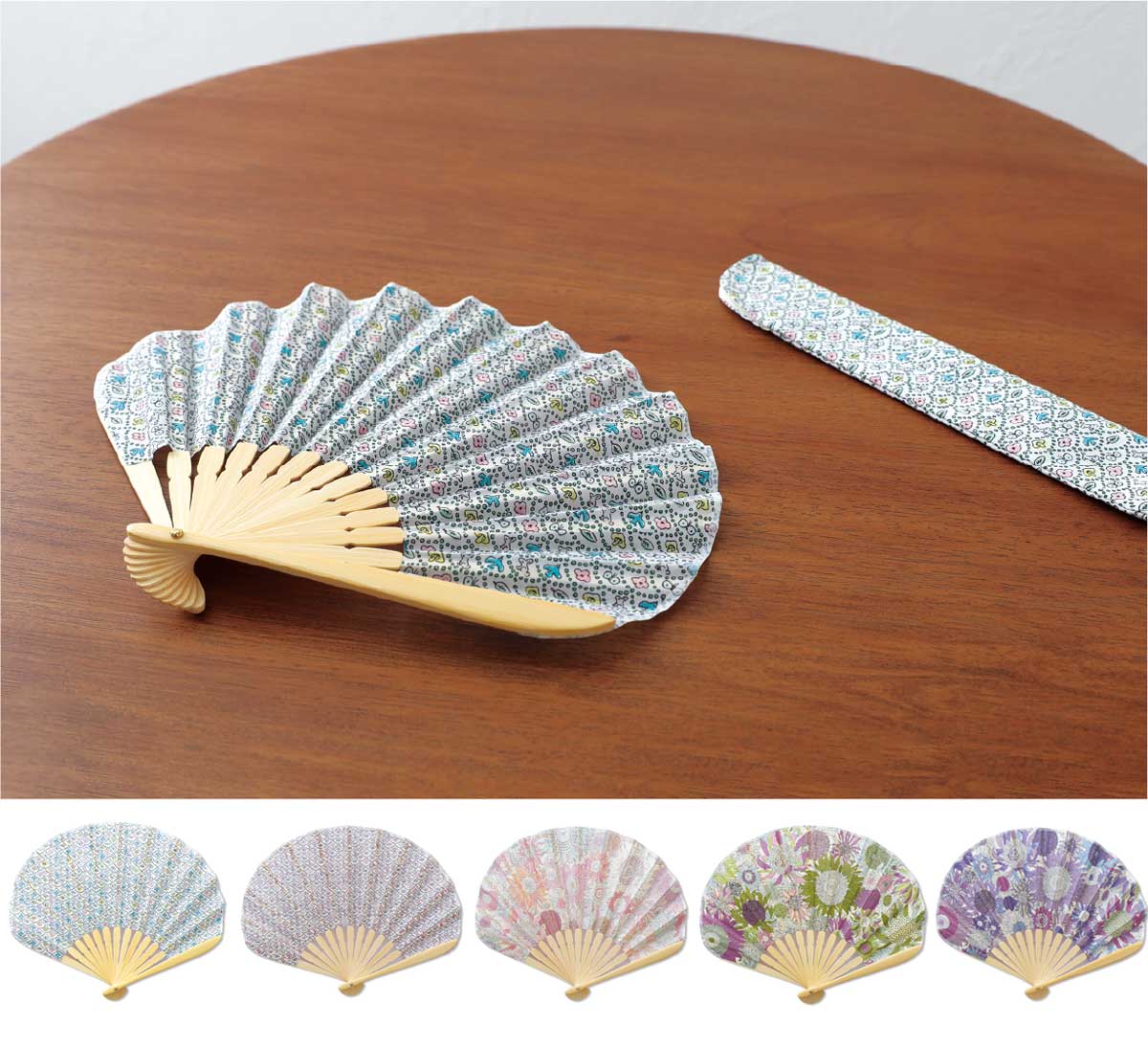 乐天商城 - LIBERTY FABRICS リバティプリントを使ったシェル型扇子(スモールスザンナ・フォレストウェーブ)ShellFoldingFan